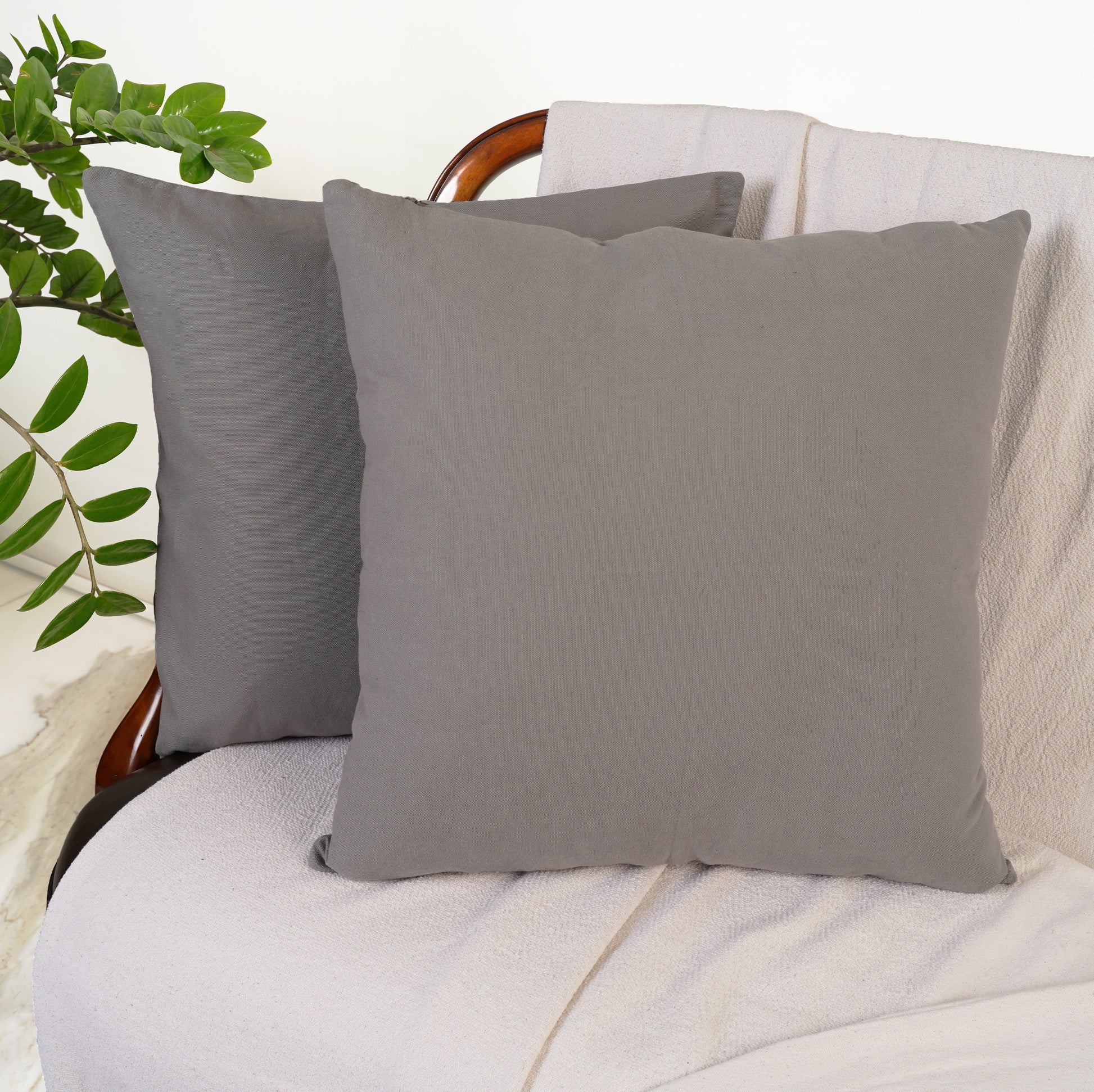 Elegant Gray Cotton Throw Pillow Covers for Home Decor