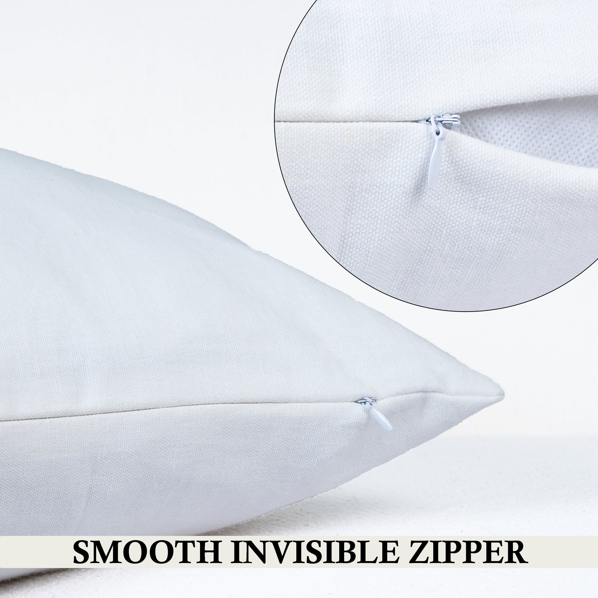 Elegant Ivory Zippered Cotton Pillow Covers with Hidden Zipper - 18x18 Inch Throw Pillow Covers