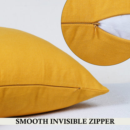 zippered Yellow cotton pillow cover featuring an invisible zipper, designed for indoor and outdoor home decor settings. Close-Up of Rely+ Yellow Cotton Pillow Cover Fabric