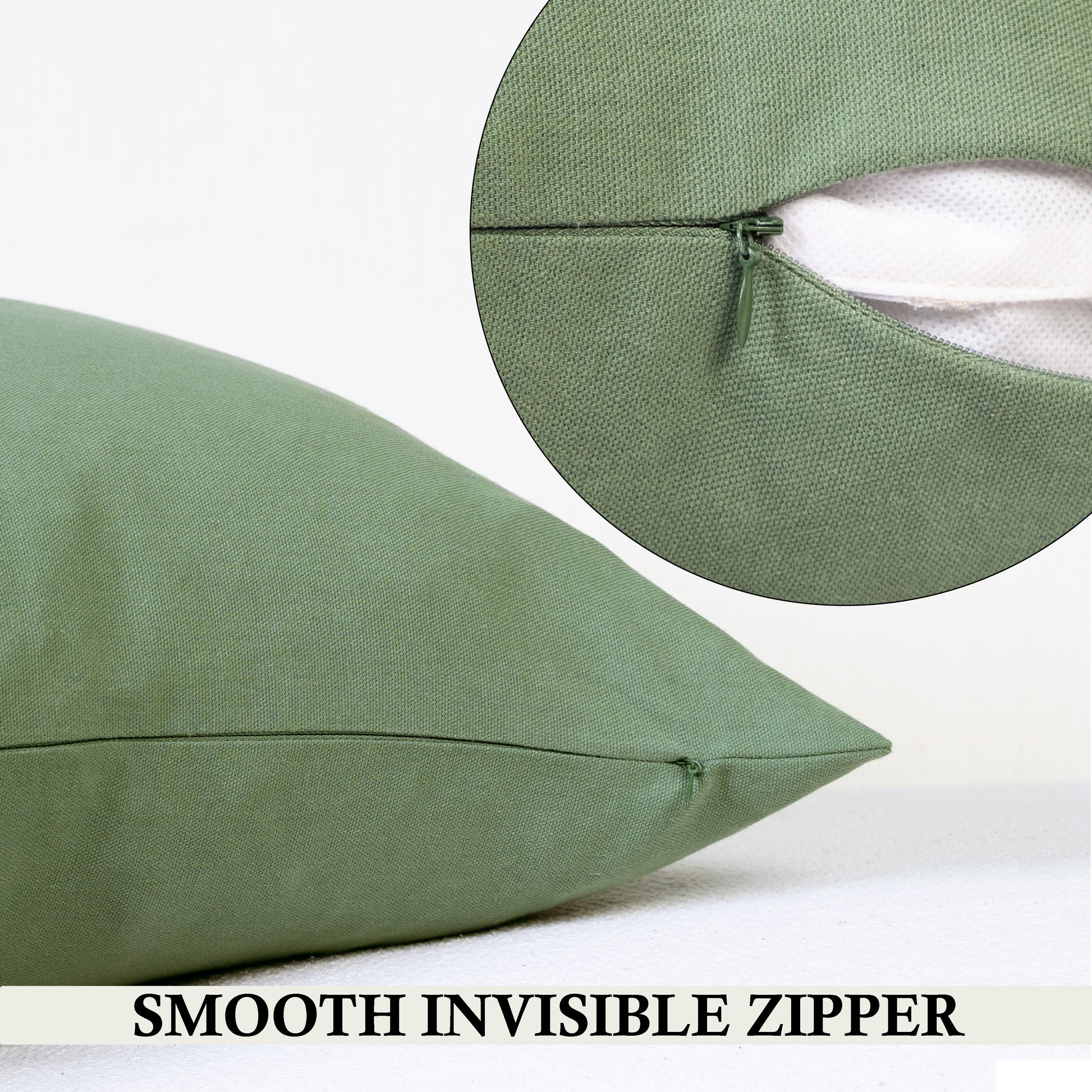 100% Cotton Sage Green Throw Pillow Covers with Invisible Zipper