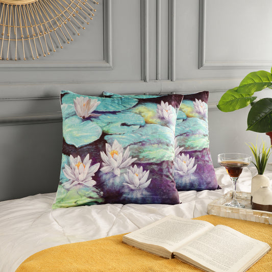 Velvet Printed Throw Pillow Covers - Water Lilies