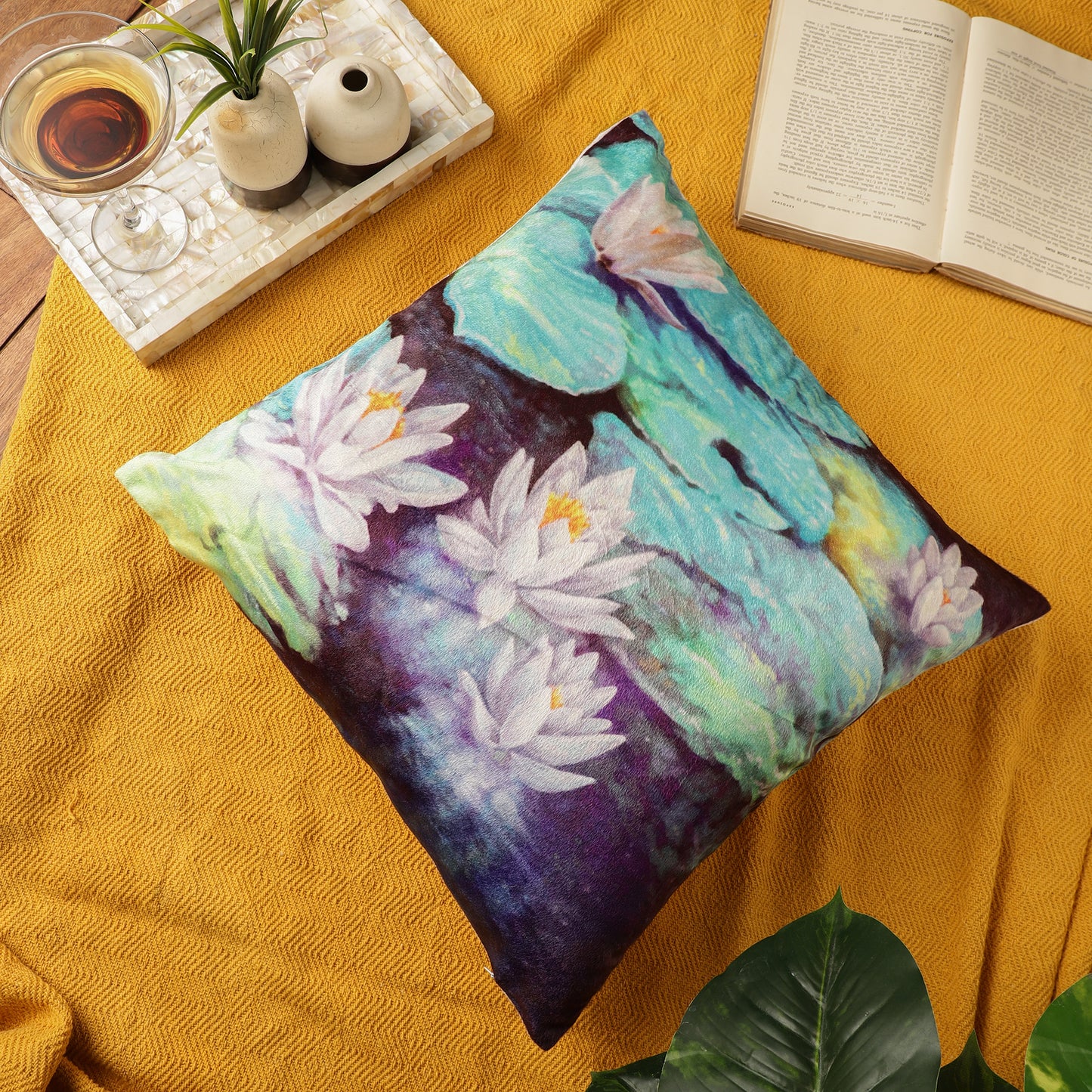 Velvet Printed Throw Pillow Covers - Water Lilies