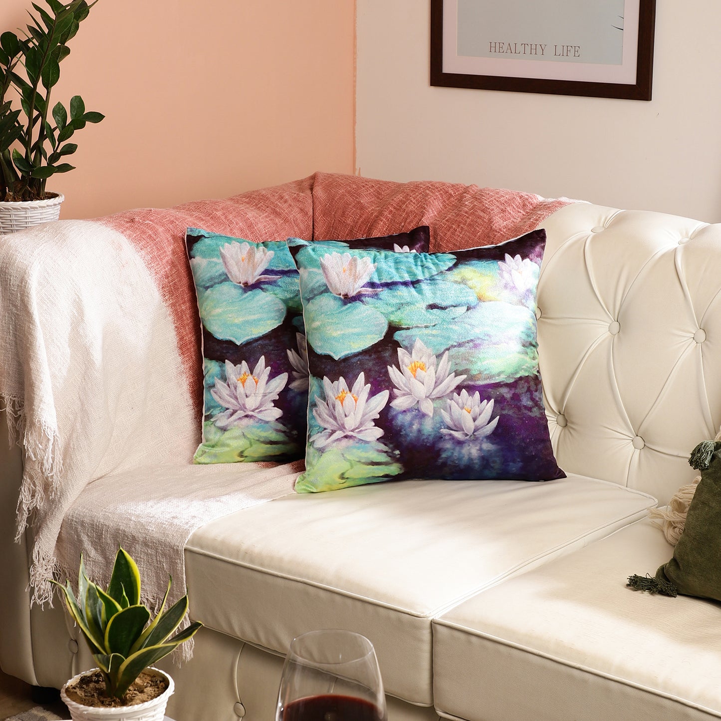 Velvet Printed Throw Pillow Covers - Water Lilies