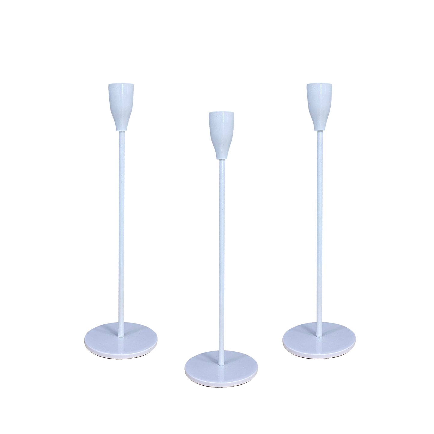 Top Standard White Glossy Tall Set of 3 Candlestick Holders 11.75 Inch