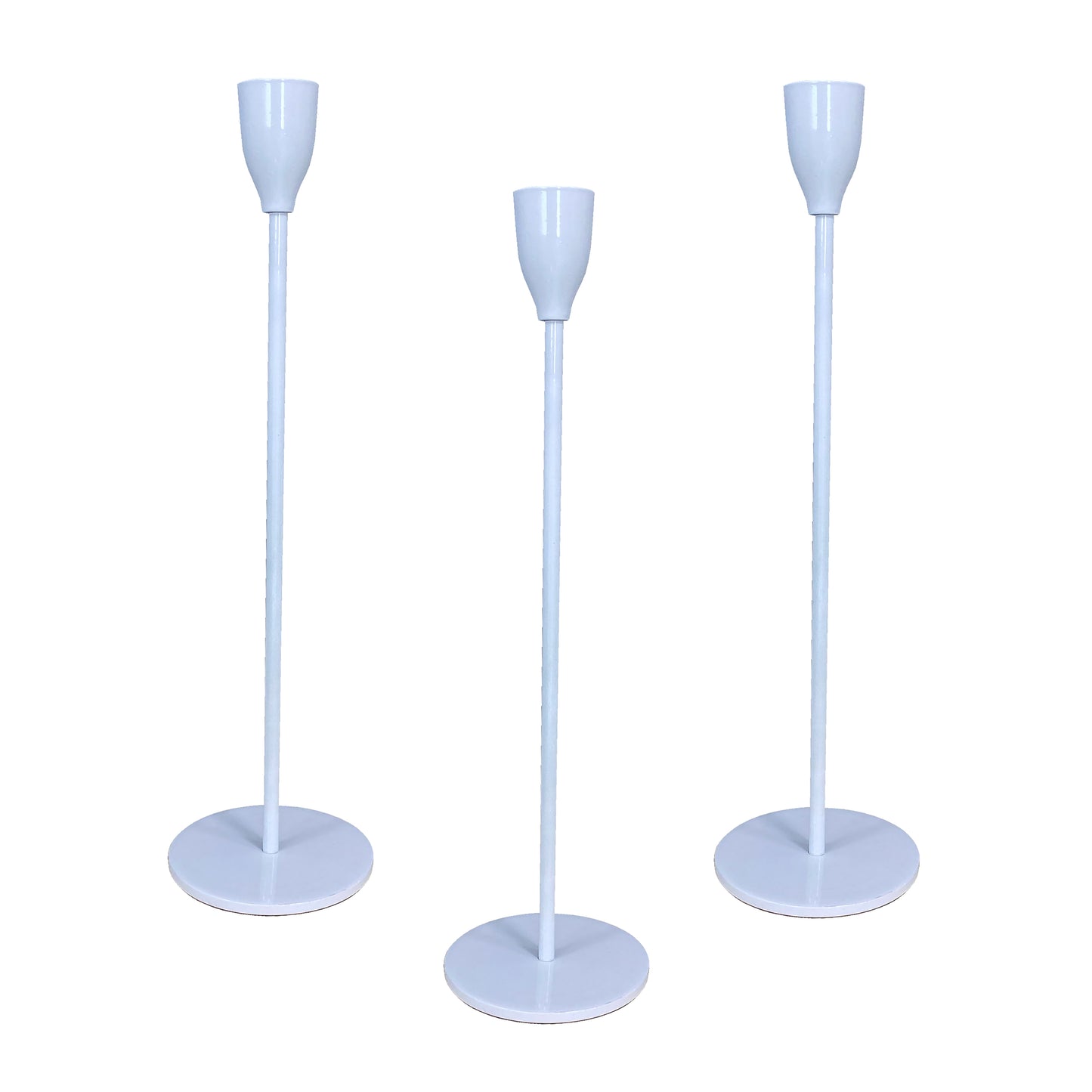 Top Standard White Glossy Extra Tall Set of 3 Candlestick Holders 13.75 Inch