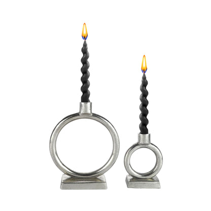 Elegant Round Silver Candle Holders Set 2 by Rely+