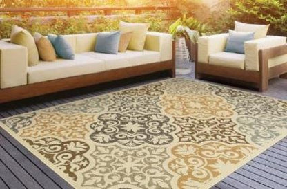 Stylish digitally printed rug with vibrant patterns in a modern living room.