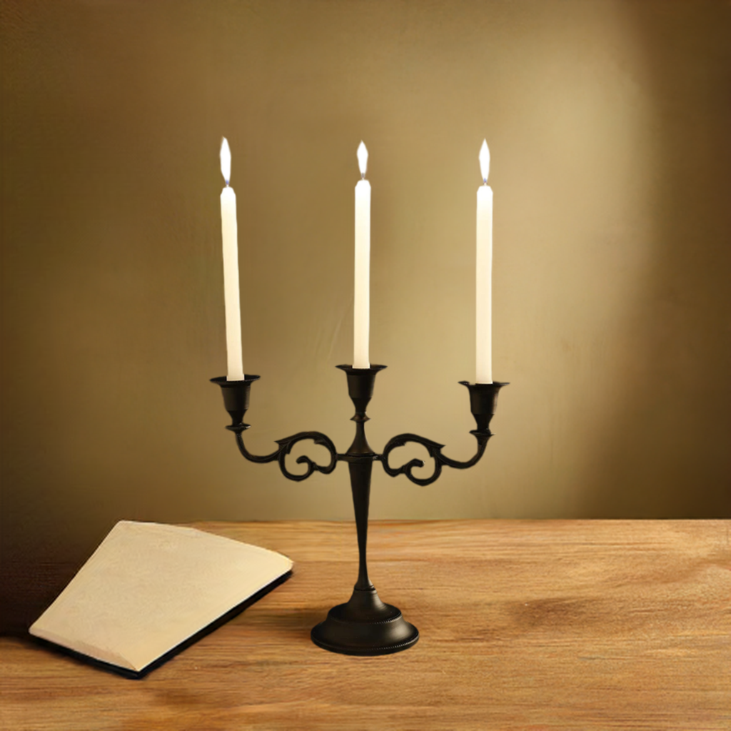 Black 3 Arm Candelabra Candle Holders for beautiful home décor.