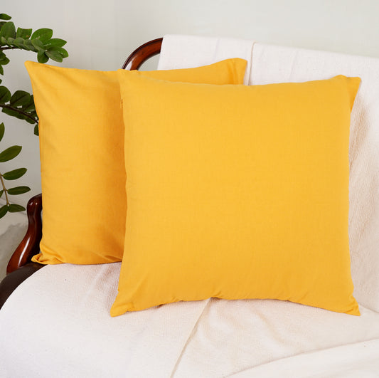 18"x18" Bright yellow cotton throw pillow cover by Rely+ displayed on a modern sofa, showcasing elegant home decor Rely+ Yellow Cotton Pillow Cover for Living Room Decor