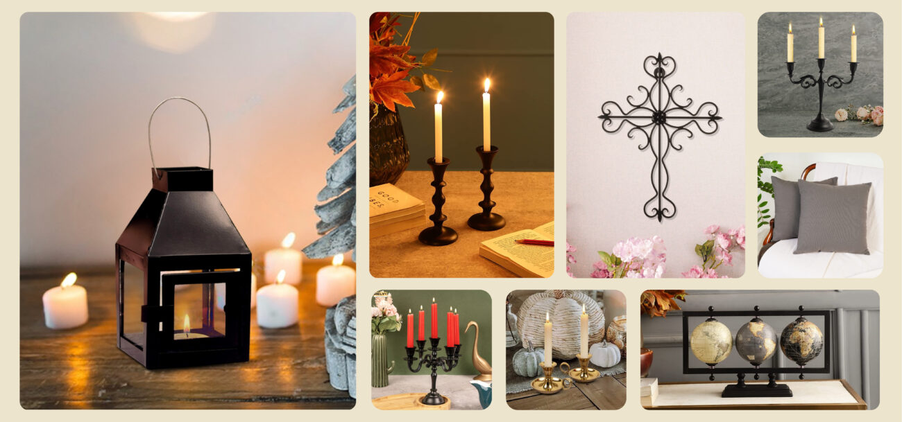 Perfect home decoration candelabra candle holders wall crosses pillow covers world globes